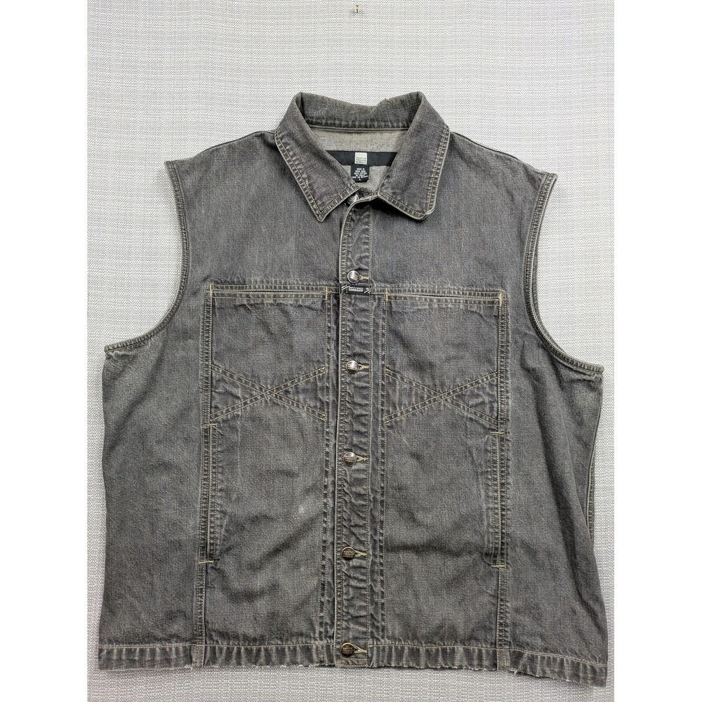 Vintage Marithe Francois Girbaud Vest Mens Large Gray Denim Biker Logo Workwear